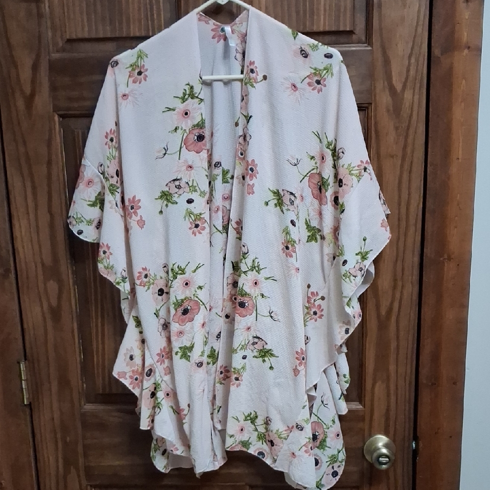 Floral Pink Open-Front Women's Kimono Tunic